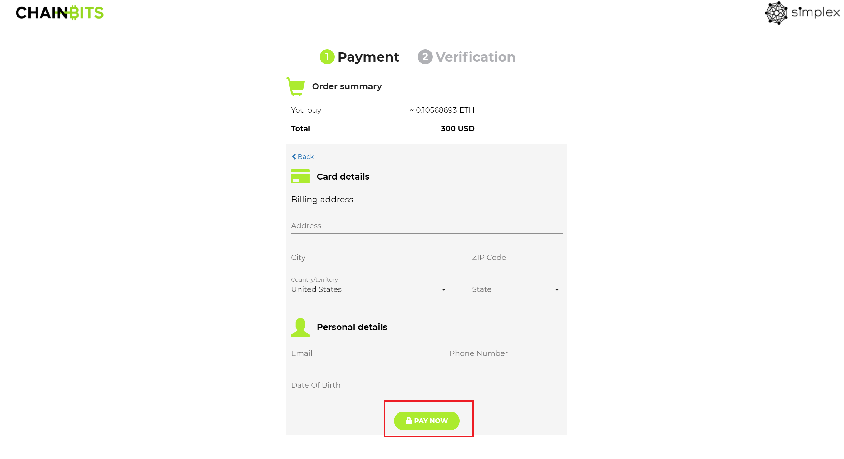 Enter your billing details and press Pay Now